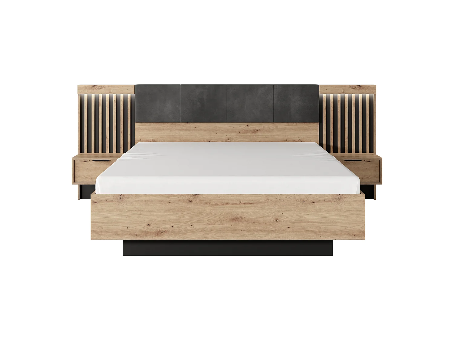 Bett 160x200 mit Nachttischen, Eiche Artisan + Anthrazit, 263,8 x 104 x 210 cm
