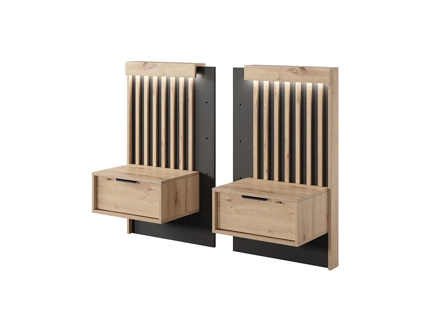 Bett 160x200 mit Nachttischen, Eiche Artisan + Anthrazit, 263,8 x 104 x 210 cm