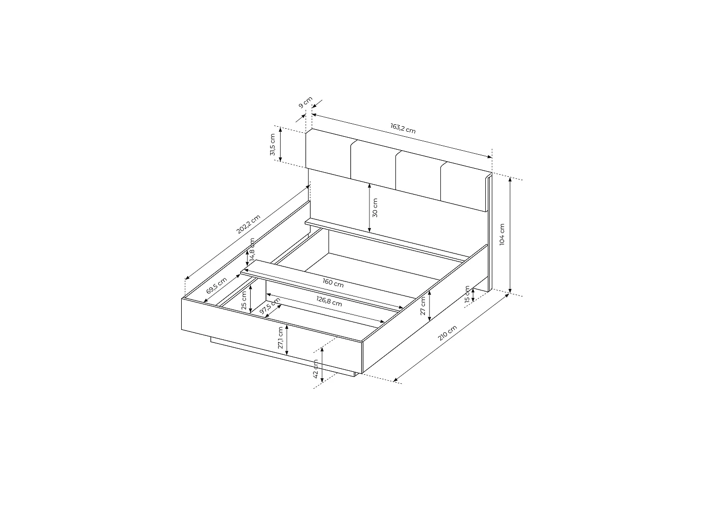 Bett 160x200 mit Nachttischen, Eiche Artisan + Anthrazit, 263,8 x 104 x 210 cm