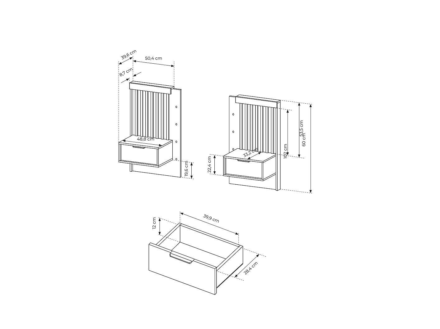 Bett 160x200 mit Nachttischen, Eiche Artisan + Anthrazit, 263,8 x 104 x 210 cm