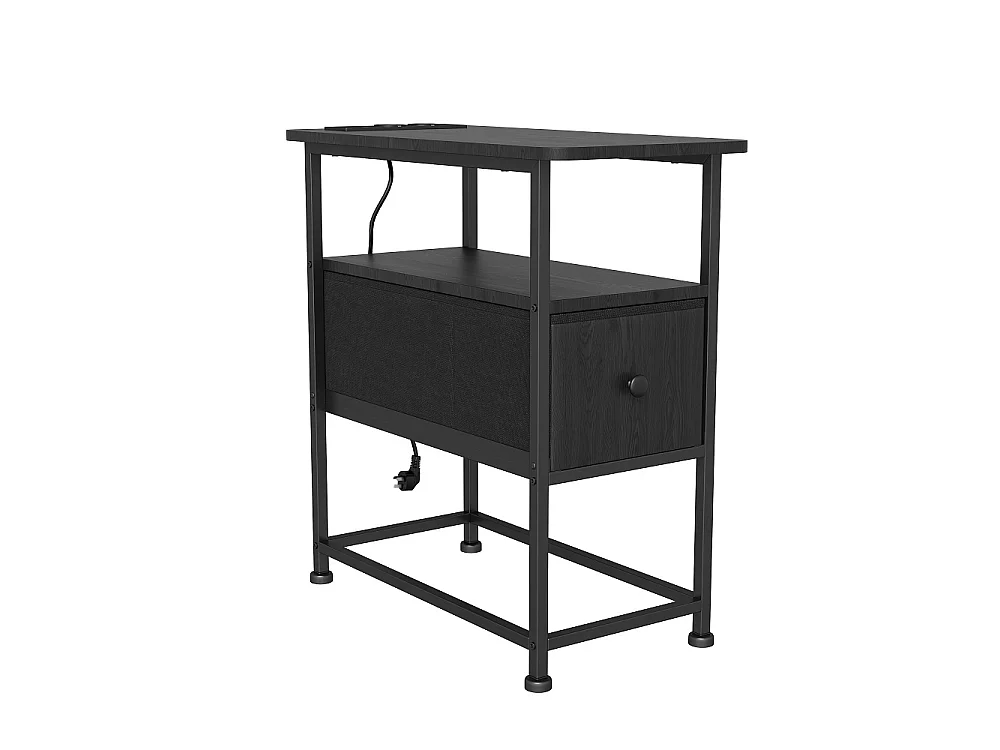Table d'extrémité - 60 x 30 x 62 cm - avec 1 tiroir 2 prises AC et 2 ports USB - Noir