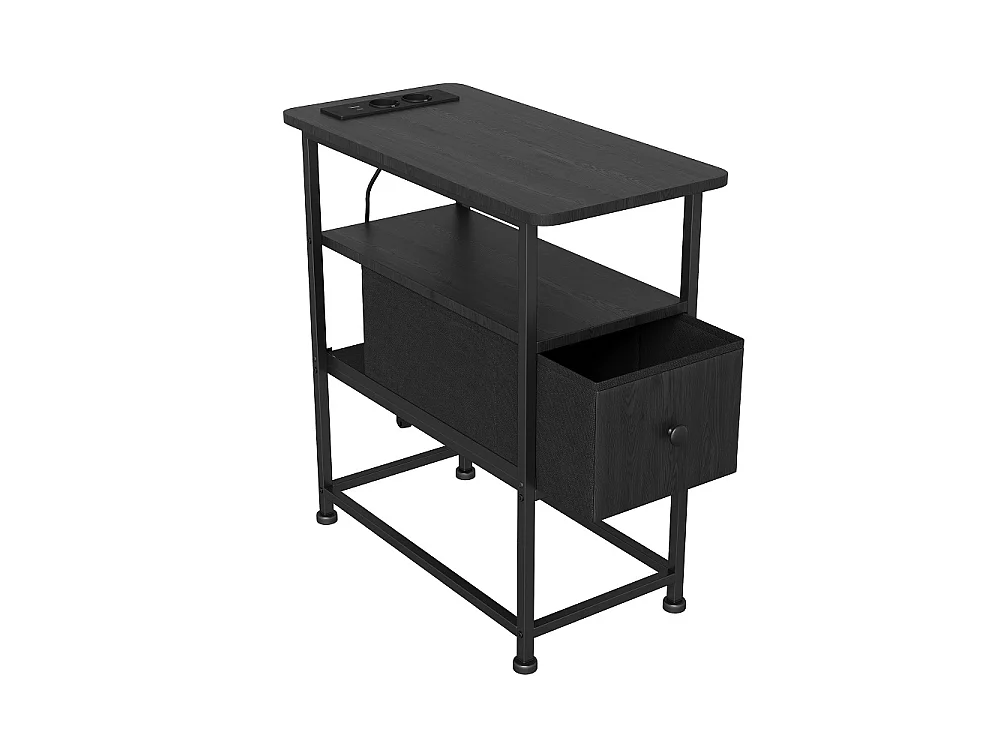 Table d'extrémité - 60 x 30 x 62 cm - avec 1 tiroir 2 prises AC et 2 ports USB - Noir