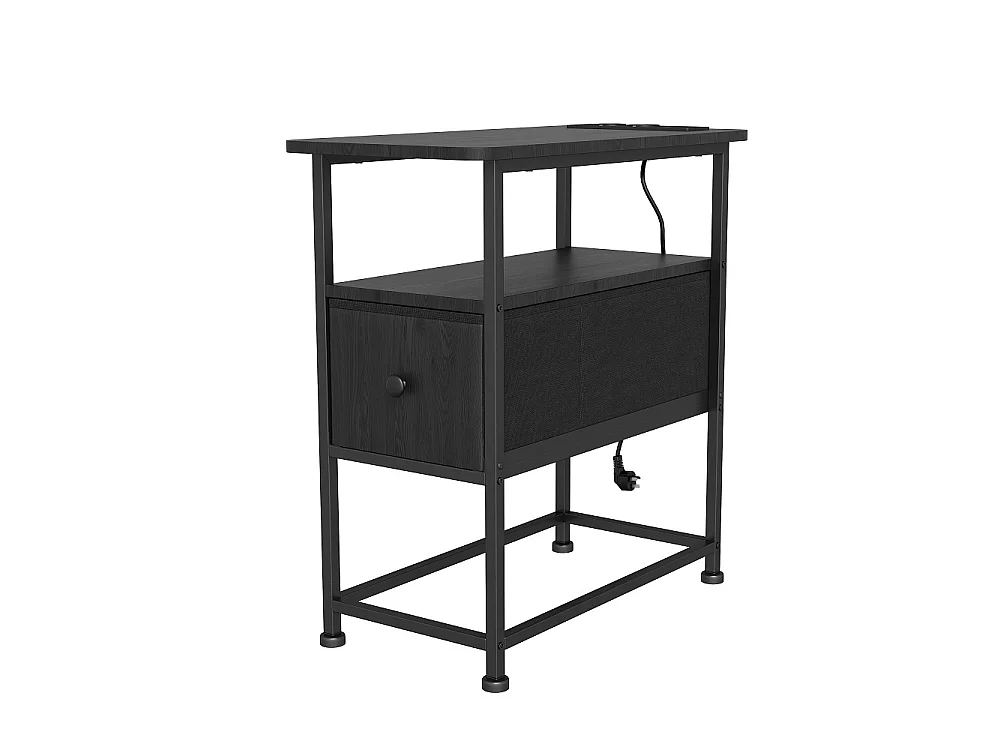 Table d'extrémité - 60 x 30 x 62 cm - avec 1 tiroir 2 prises AC et 2 ports USB - Noir
