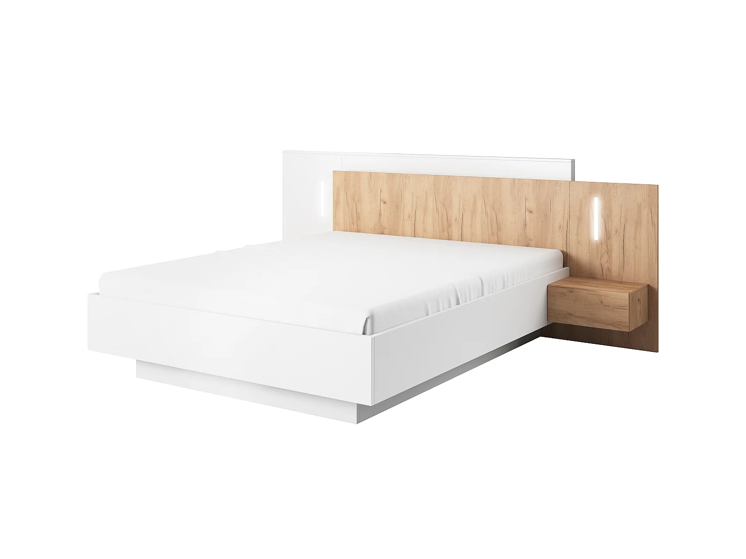 Bett 160 mit Bettkasten und LED, weiß / Eiche Craft Gold, 264,4 x 218,2 x 102 cm