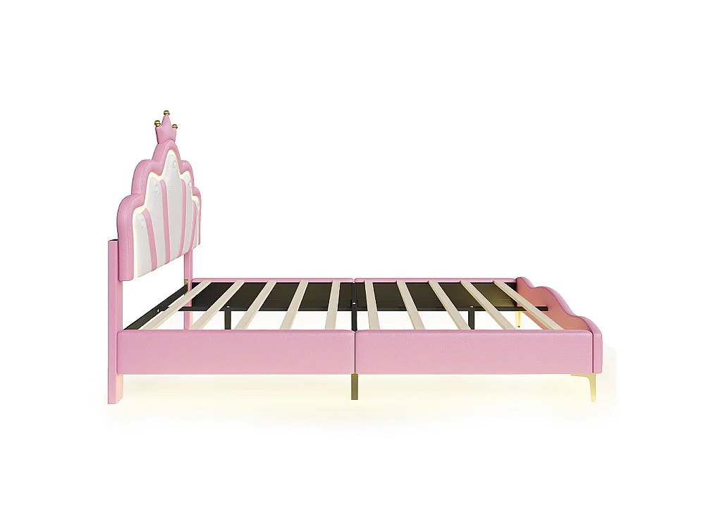 Lit princesse - 140 x 190 cm - avec éclairage LED et tête en forme de couronne réglable en hauteur - rose