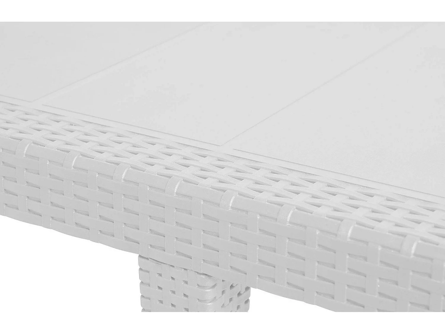 Table d'extérieur Dmains, Etagère à manger rectangulaire extensible, Table de jardin extensible effet rotin, 100% Made in Italy, 150/220x90h72 cm, Blanc