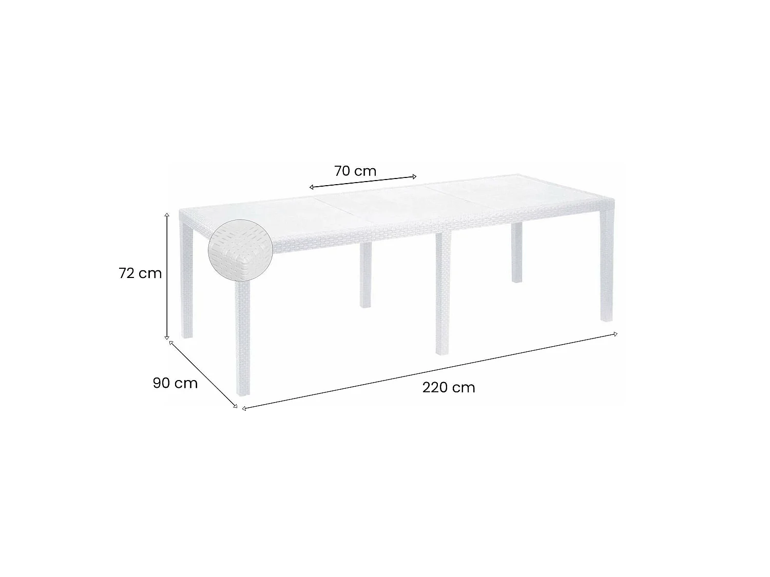 Tavolo da Esterno Abbaviva, 10 Posti Made in Italy, 90x150x72h cm Bianco