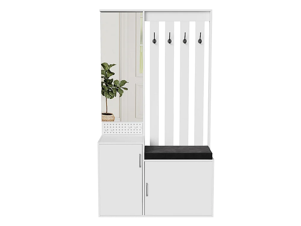 Porte-manteaux multifonctionnels - 100 x 40 x 180 cm - avec armoire à chaussures, banc à chaussures, miroir, crochets, tiroirs - blanc