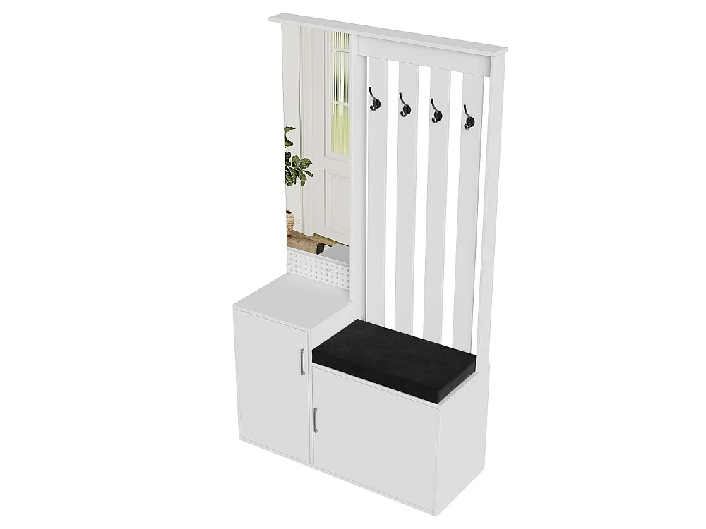 Porte-manteaux multifonctionnels - 100 x 40 x 180 cm - avec armoire à chaussures, banc à chaussures, miroir, crochets, tiroirs - blanc