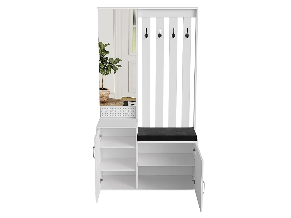 Porte-manteaux multifonctionnels - 100 x 40 x 180 cm - avec armoire à chaussures, banc à chaussures, miroir, crochets, tiroirs - blanc