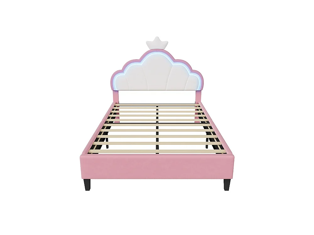 Lit princesse - 140 x 190 cm - avec éclairage LED et tête en forme de couronne réglable en hauteur - rose