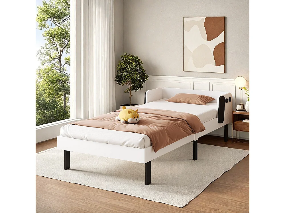 Lit pour enfants - 90 x 200 cm - avec protection des baffles et tête en forme de chien mignon - Blanc