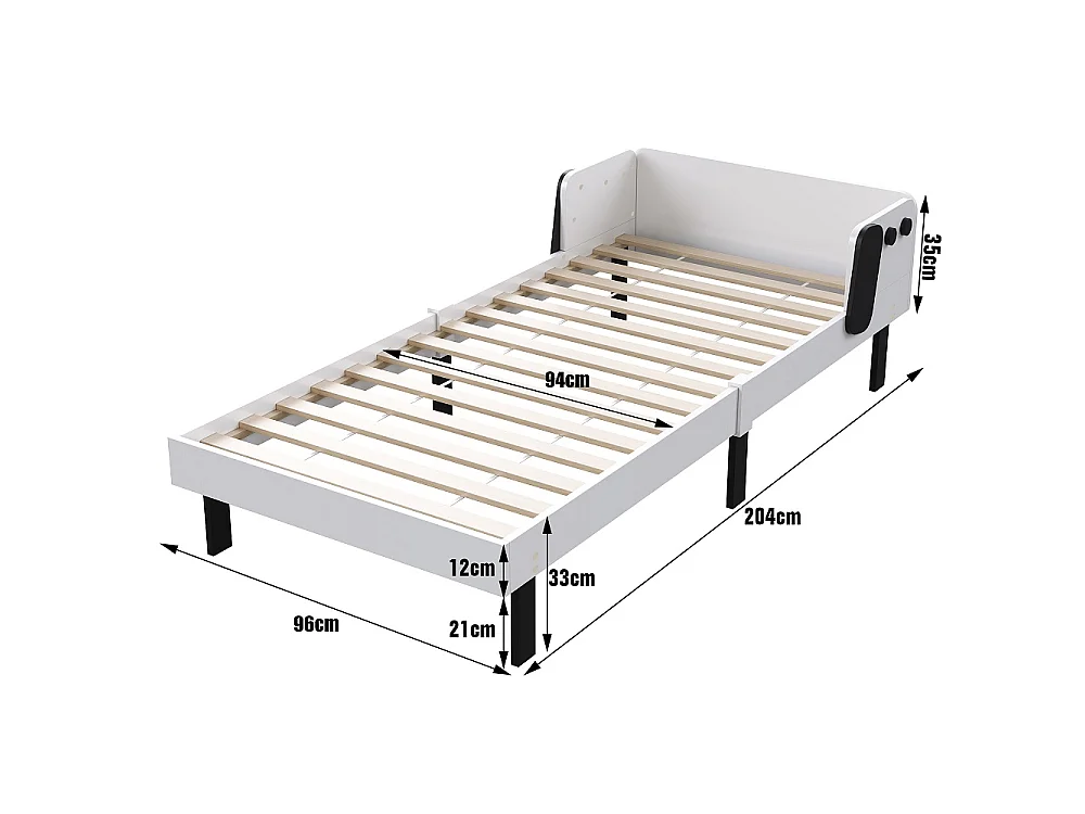 Lit pour enfants - 90 x 200 cm - avec protection des baffles et tête en forme de chien mignon - Blanc