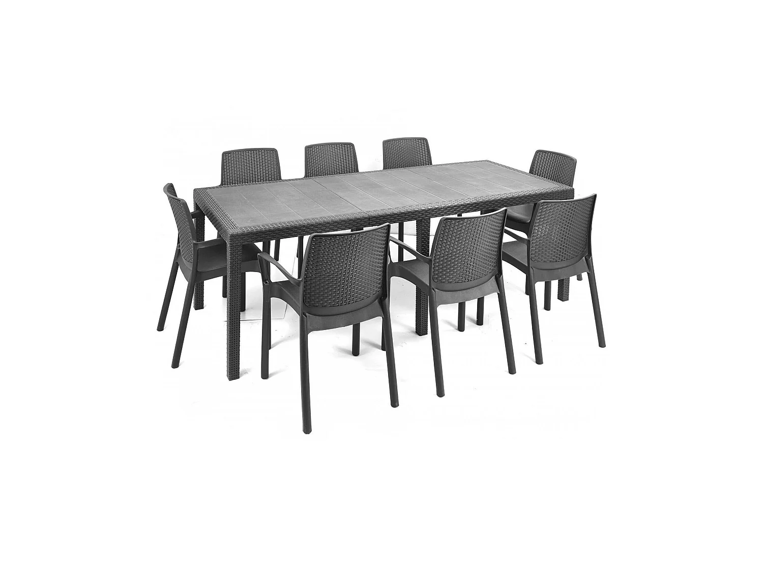 Table d'extérieur Dmains, Etagère à manger rectangulaire extensible, Table de jardin extensible effet rotin, 100% Made in Italy, 150/220x90h72 cm, Anthracite