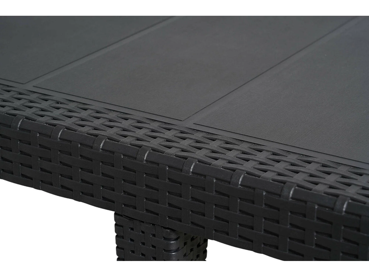 Table d'extérieur Dmains, Etagère à manger rectangulaire extensible, Table de jardin extensible effet rotin, 100% Made in Italy, 150/220x90h72 cm, Anthracite