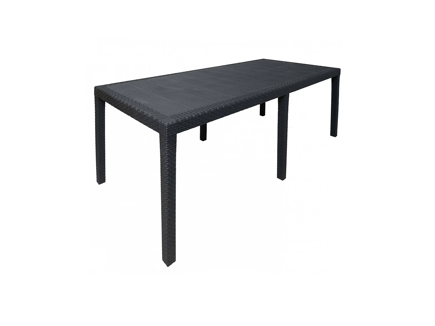 Table d'extérieur Dmains, Etagère à manger rectangulaire extensible, Table de jardin extensible effet rotin, 100% Made in Italy, 150/220x90h72 cm, Anthracite