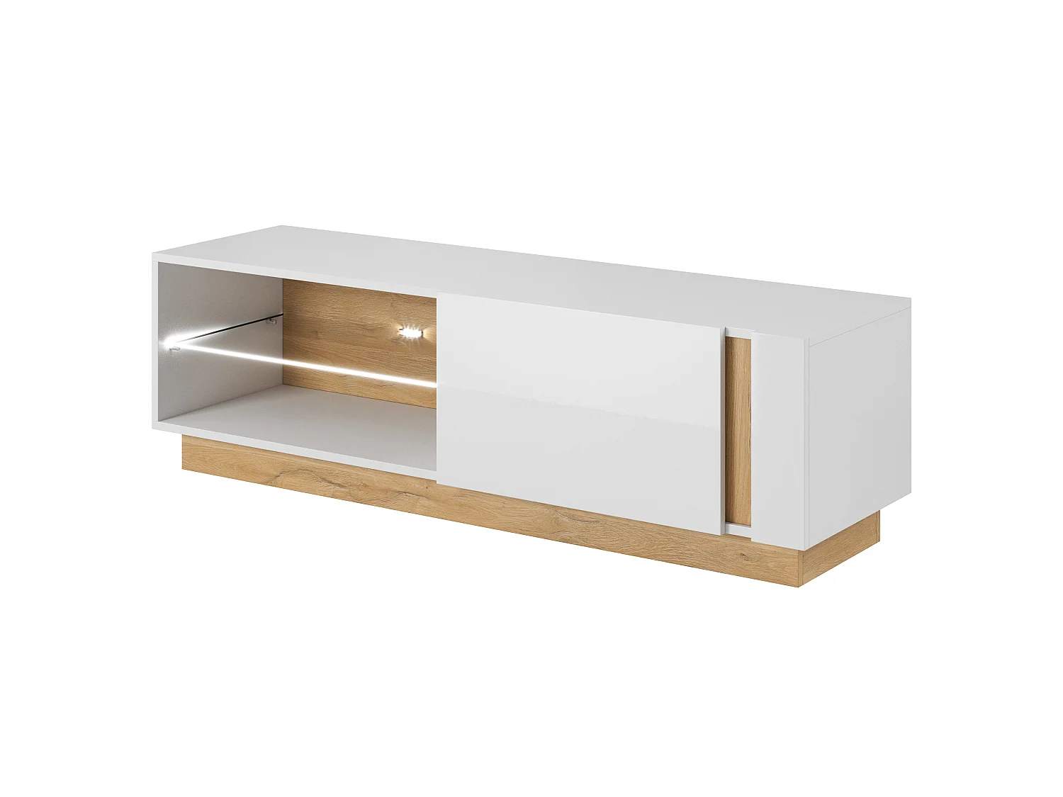 TV-Schrank, Weiß + Hochglanzweiß + Grandson Oak, 138,1 x 45,5 x 40 cm