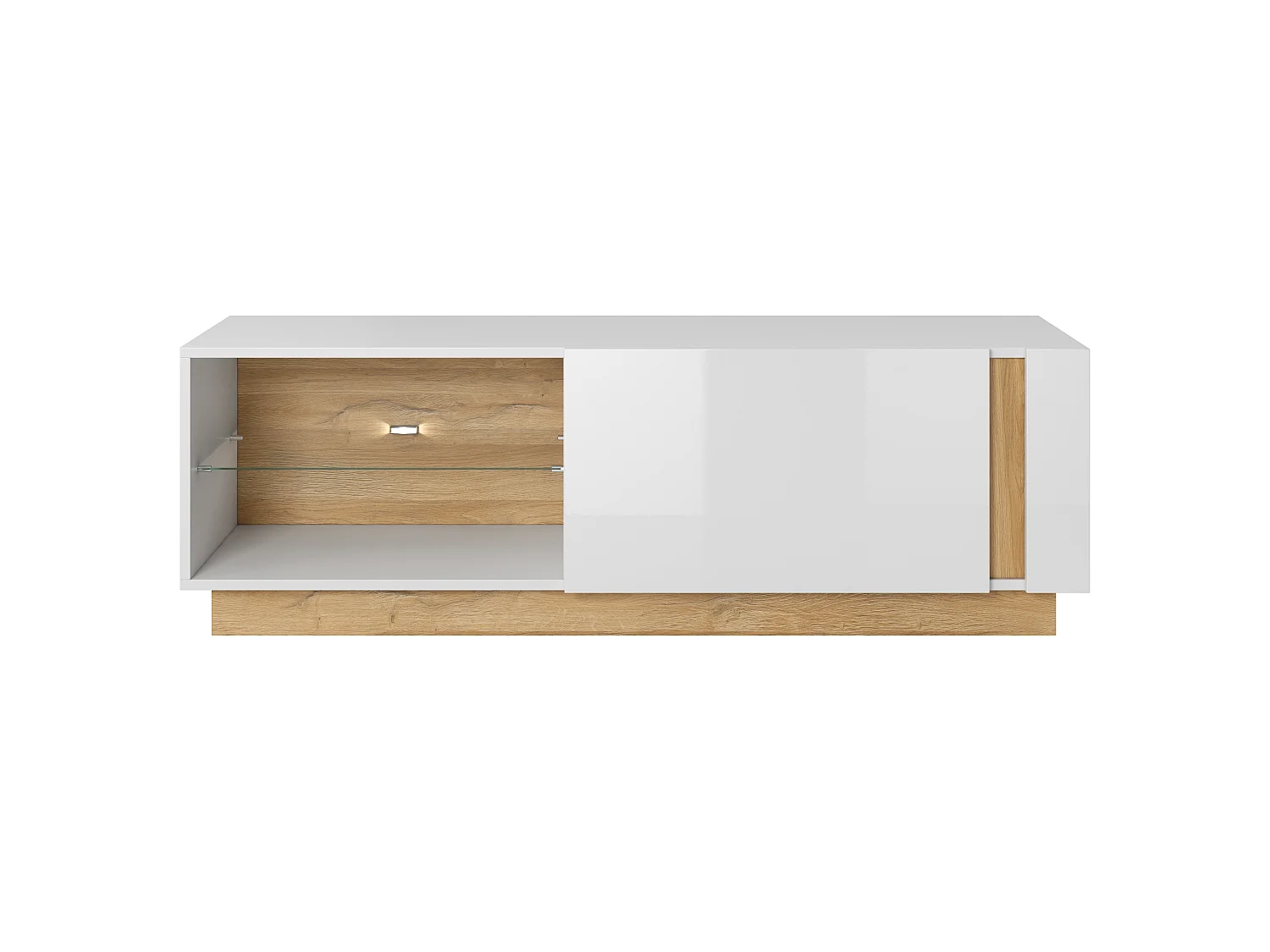 TV-Schrank, Weiß + Hochglanzweiß + Grandson Oak, 138,1 x 45,5 x 40 cm