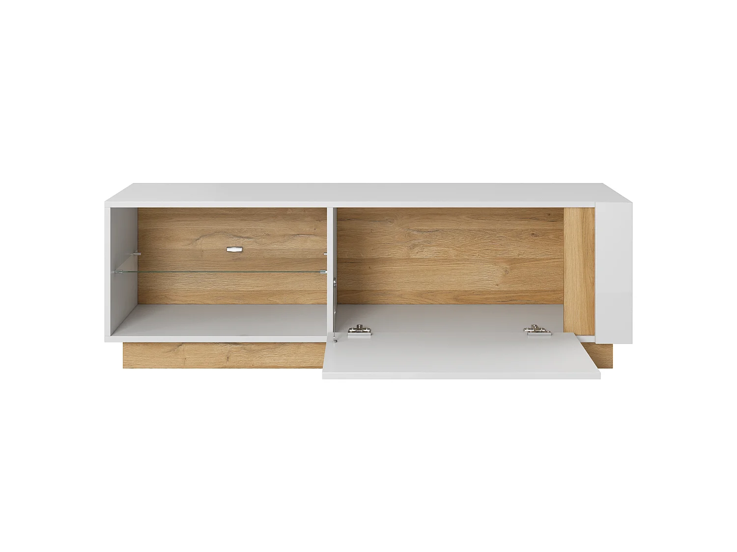 TV-Schrank, Weiß + Hochglanzweiß + Grandson Oak, 138,1 x 45,5 x 40 cm