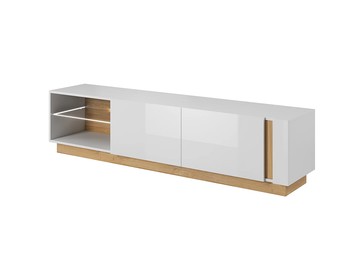 TV-Schrank, Weiß + Hochglanzweiß + Grandson Oak, 187,5 x 45,5 x 40 cm