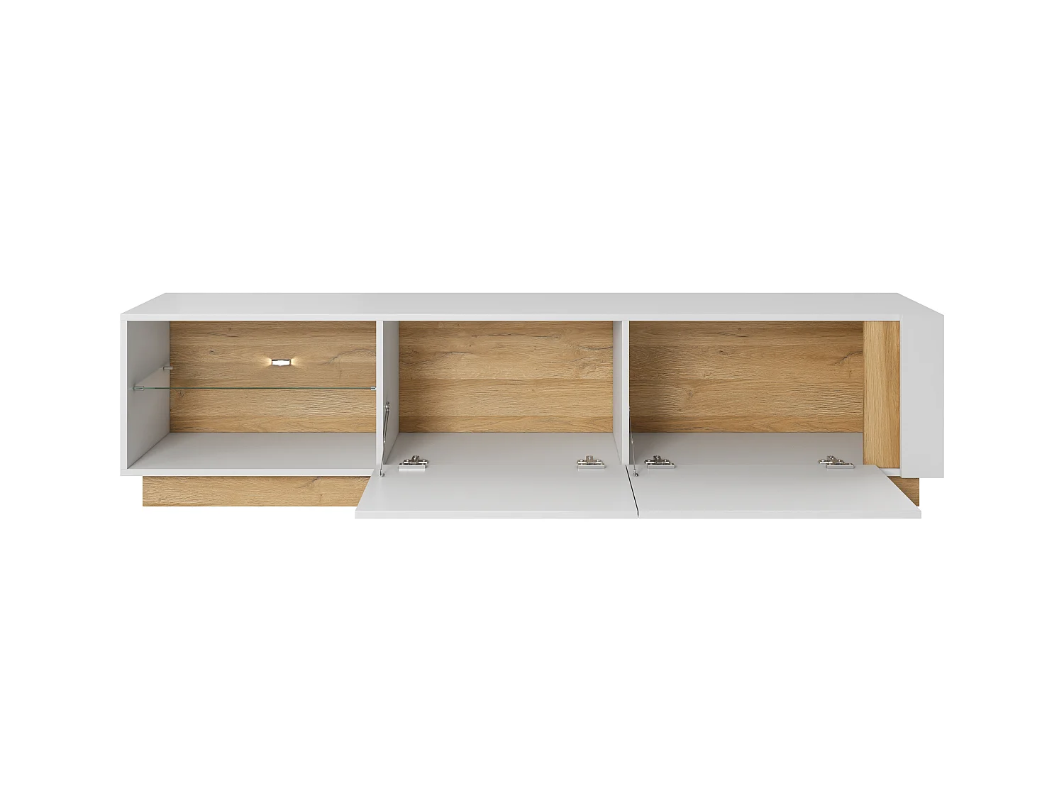 TV-Schrank, Weiß + Hochglanzweiß + Grandson Oak, 187,5 x 45,5 x 40 cm