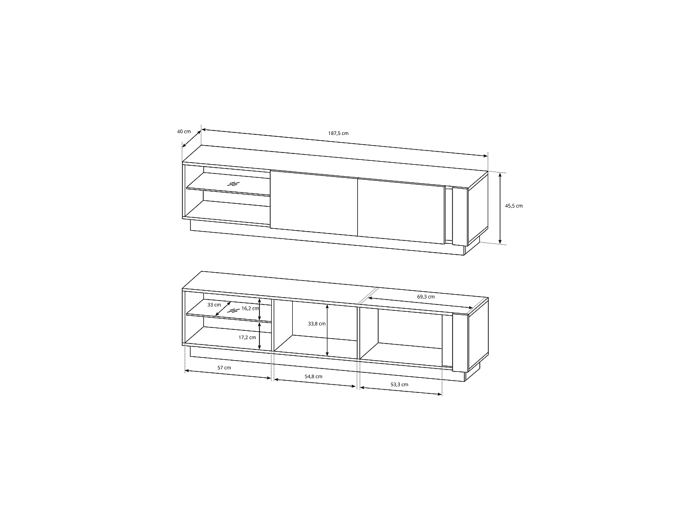 TV-Schrank, Weiß + Hochglanzweiß + Grandson Oak, 187,5 x 45,5 x 40 cm