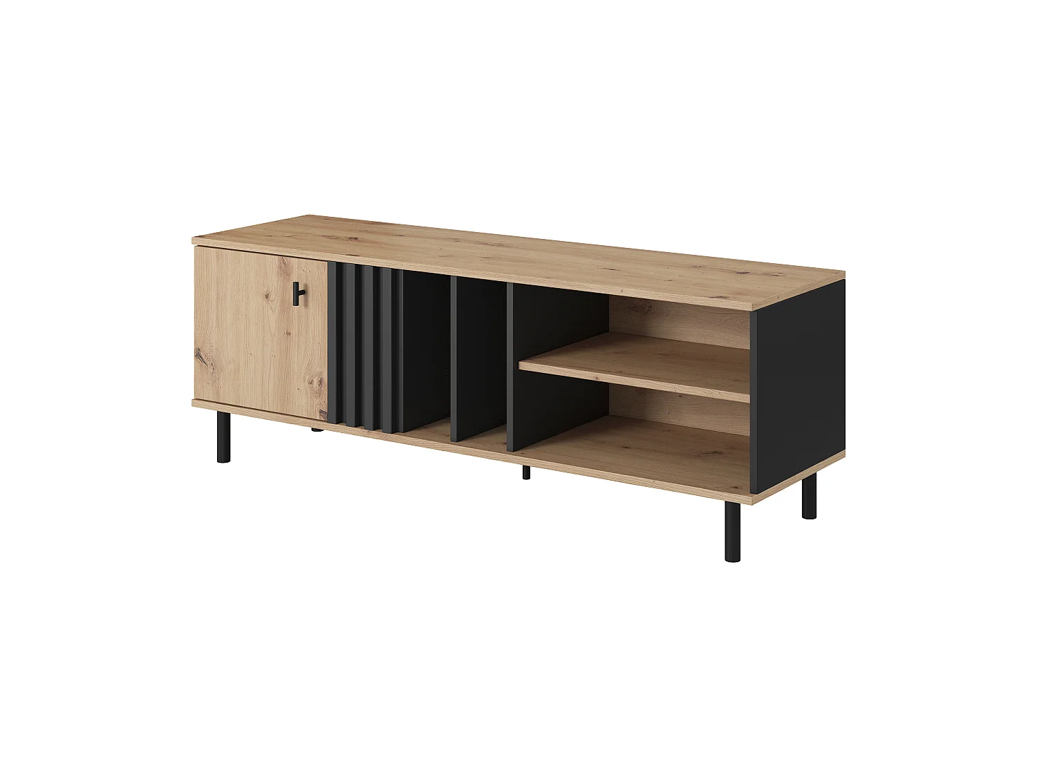 TV-Schrank, Eiche Artisan + Schwarz Anthrazit, 138,1 x 49,2 x 40 cm