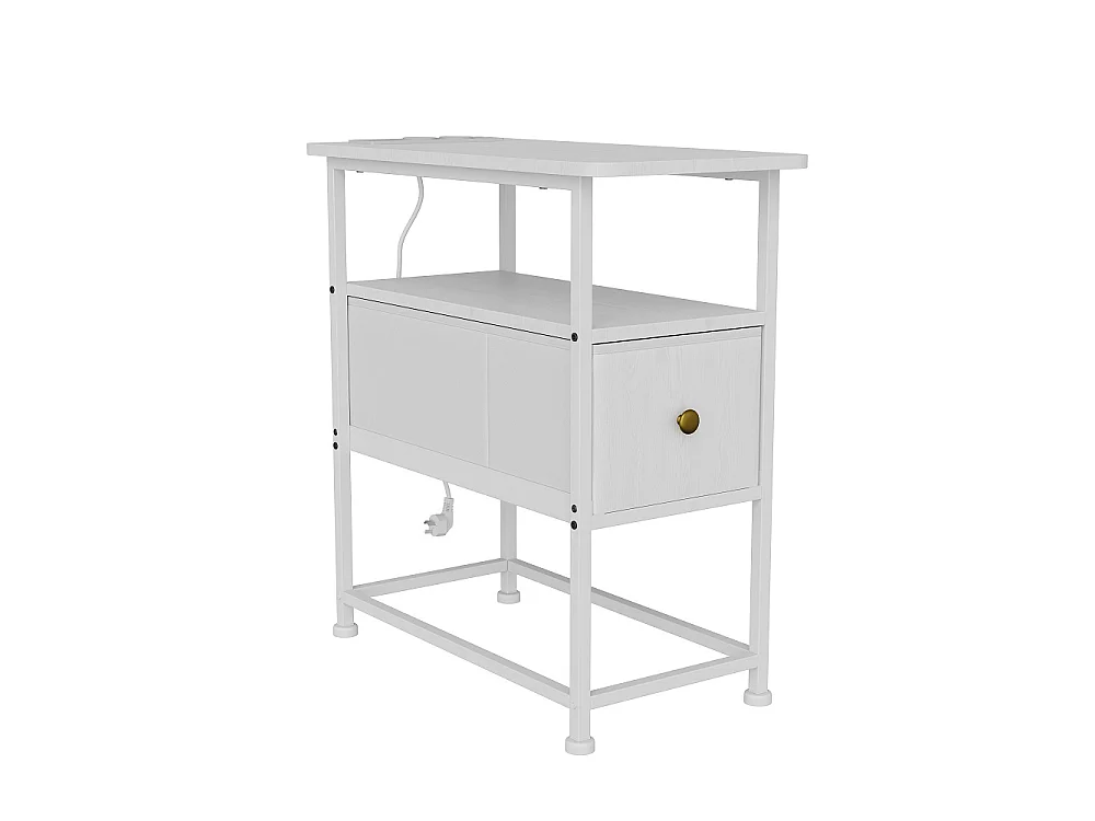 Table d'extrémité - 60 x 30 x 62 cm - avec 1 tiroir 2 prises AC et 2 ports USB - Blanc