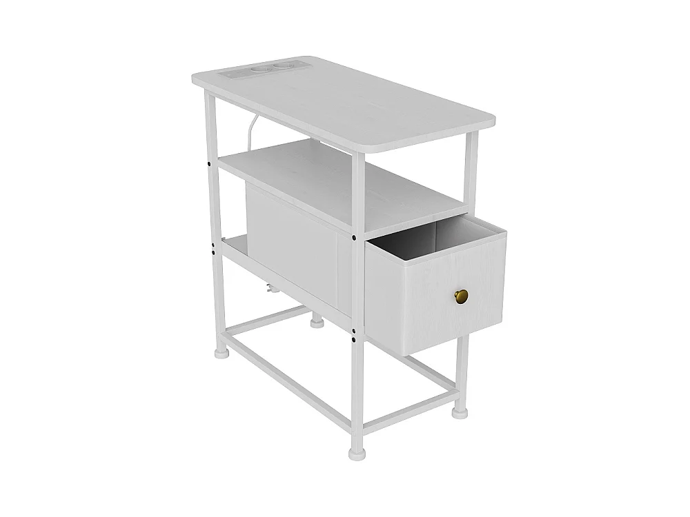 Table d'extrémité - 60 x 30 x 62 cm - avec 1 tiroir 2 prises AC et 2 ports USB - Blanc