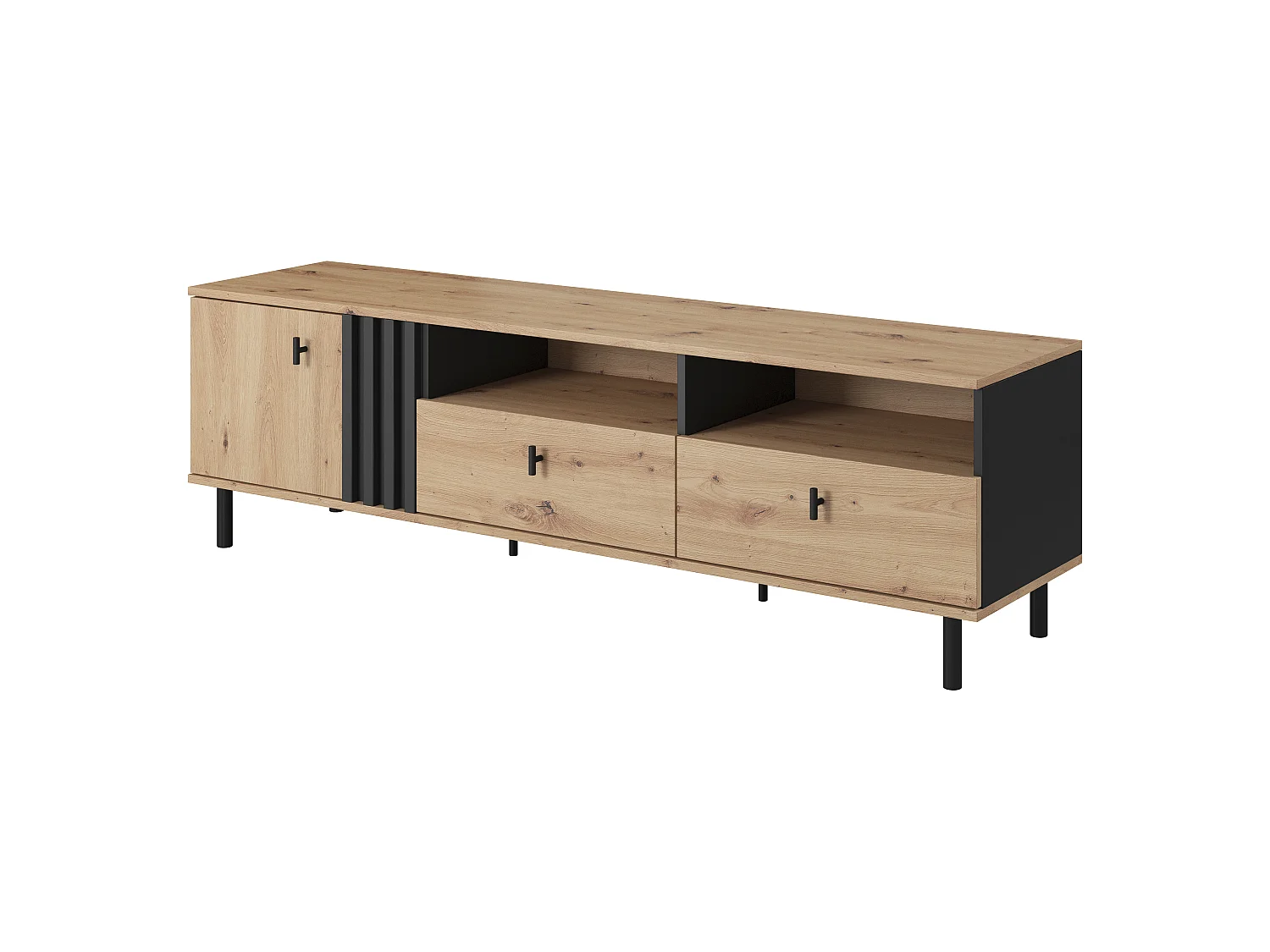 TV-Schrank, Eiche Artisan + Schwarz Anthrazit, 165,1 x 49,2 x 40 cm