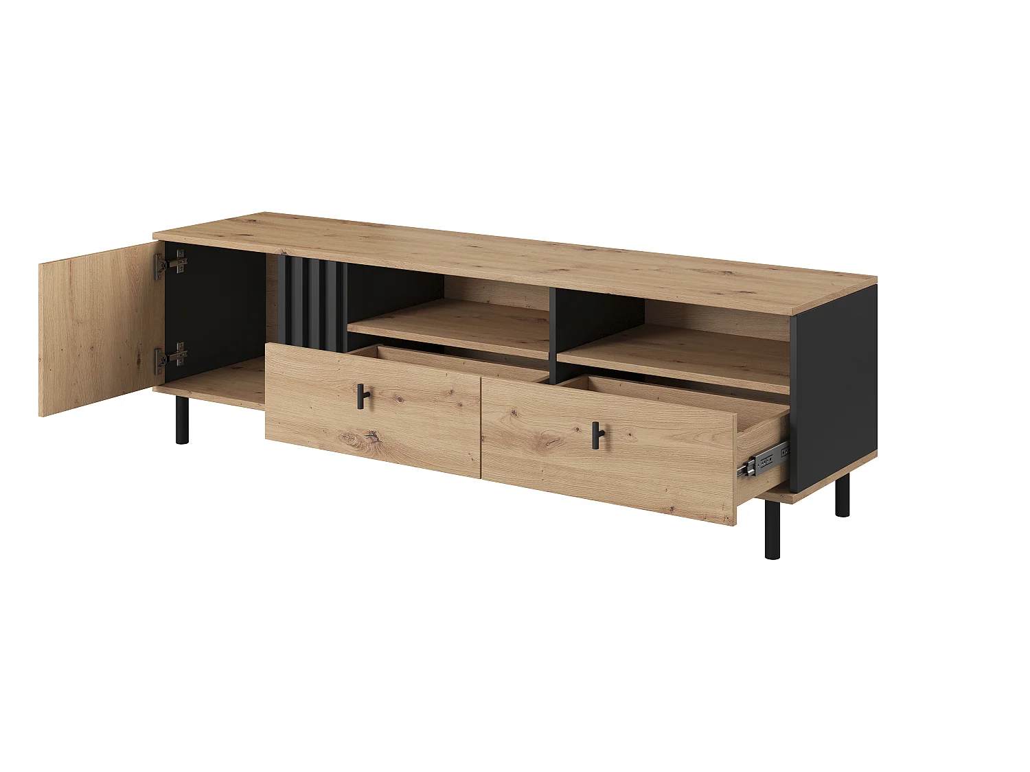 TV-Schrank, Eiche Artisan + Schwarz Anthrazit, 165,1 x 49,2 x 40 cm