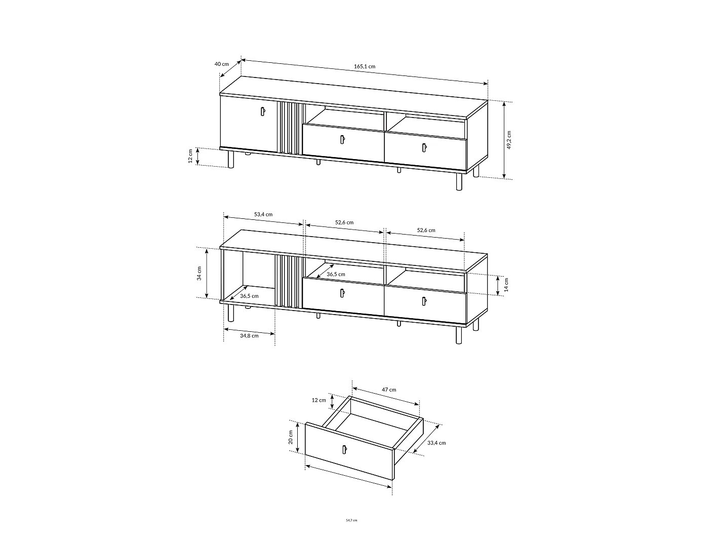 TV-Schrank, Eiche Artisan + Schwarz Anthrazit, 165,1 x 49,2 x 40 cm