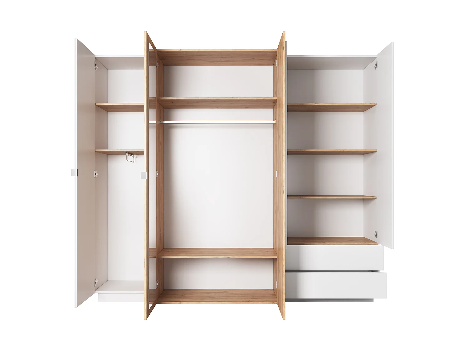 Kleiderschrank für Schlafzimmer, weiß / Eiche Craft Gold, 230 x 51,6 x 202,2 cm