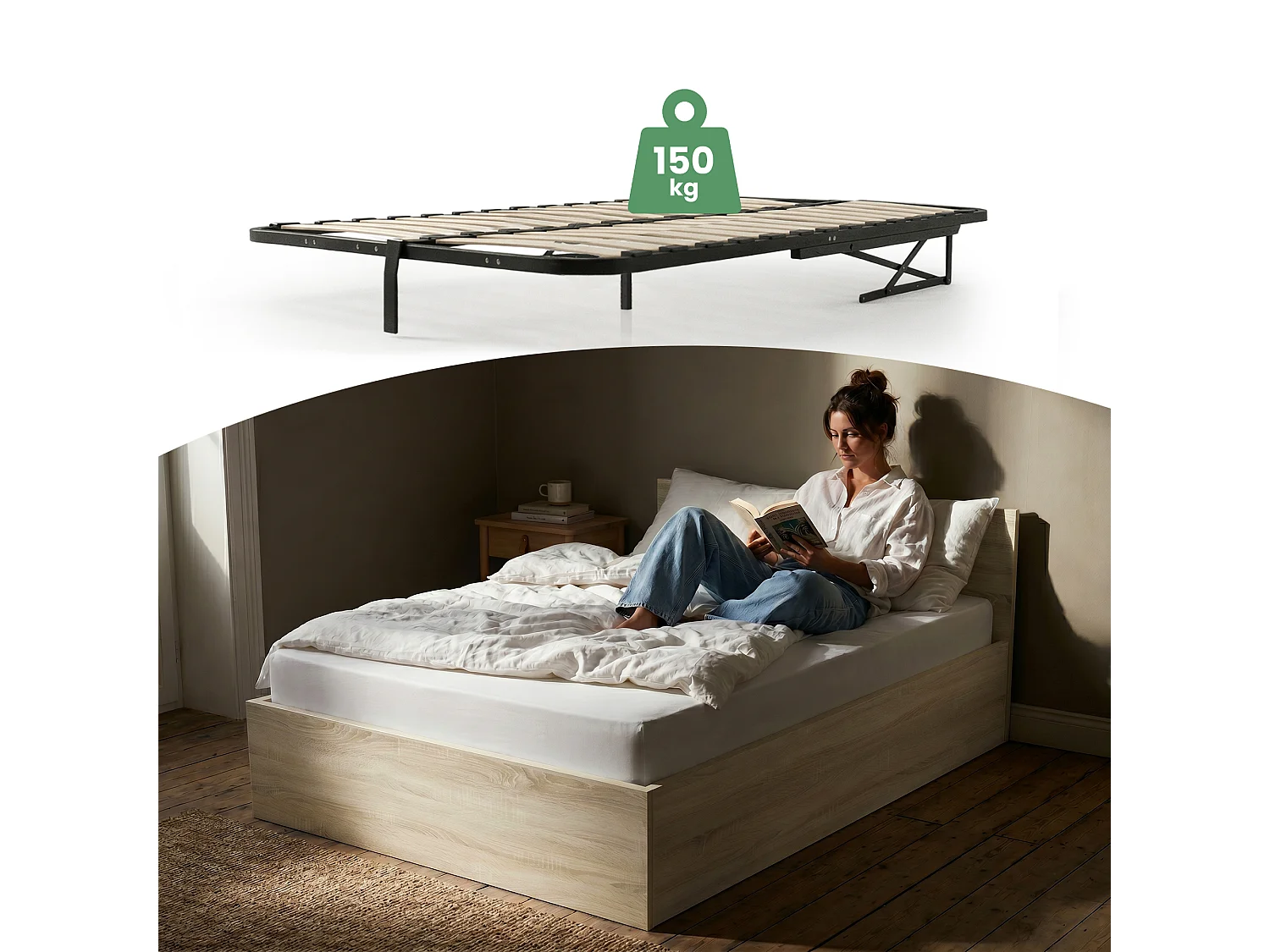 Letto con contenitore 100x200 cm rete sollevabile in metallo Rovere Sonoma