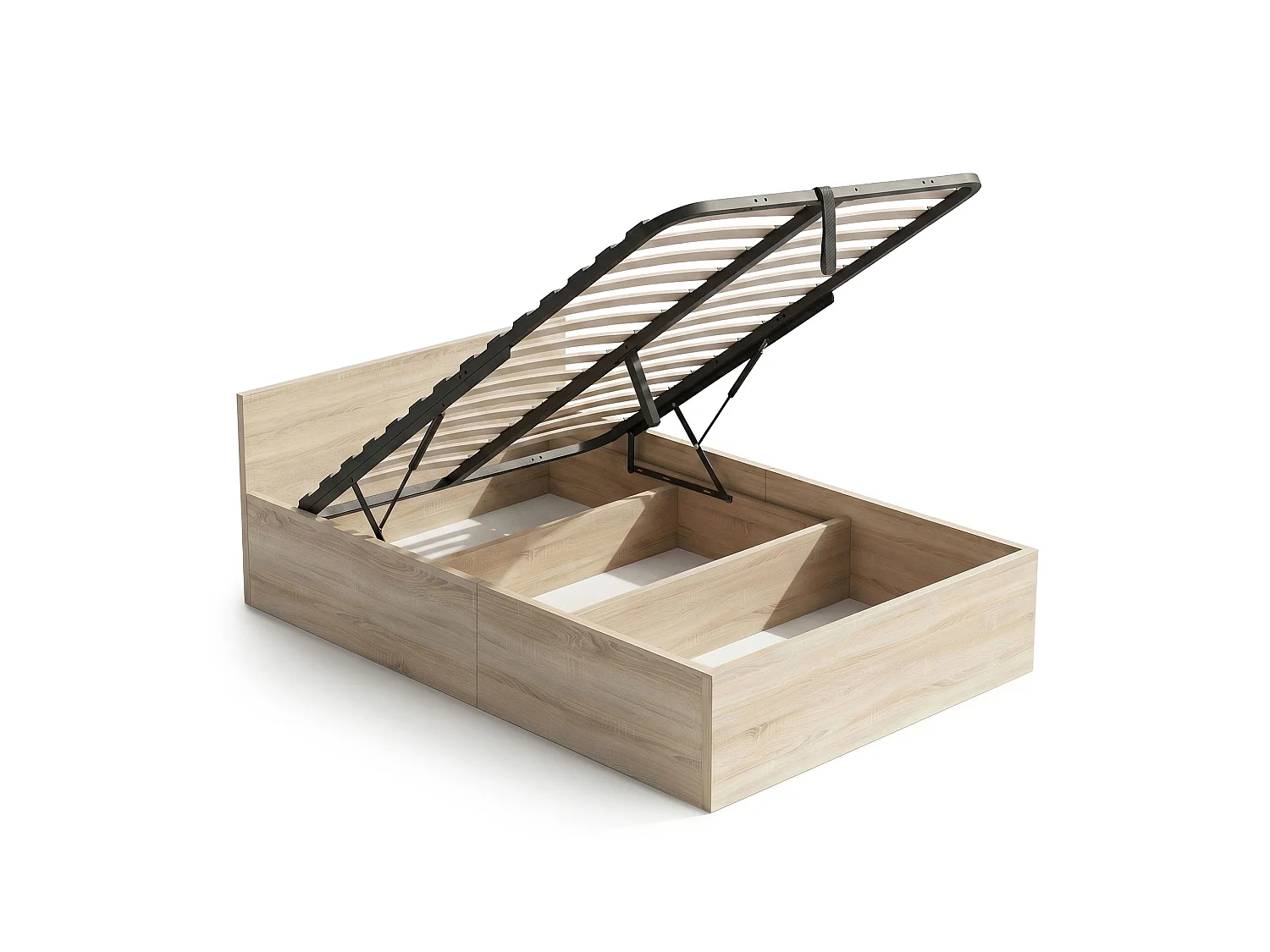 Lit coffre 100x200 cm sommier relevable en métal Chêne Sonoma