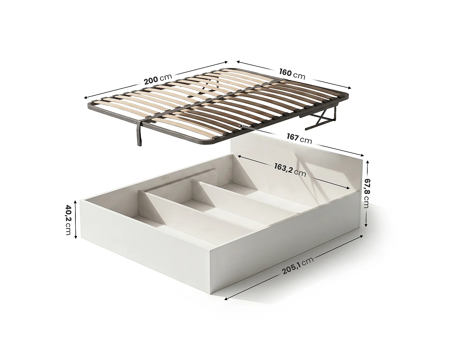 Lit coffre 160x200 cm sommier relevable en métal Blanc