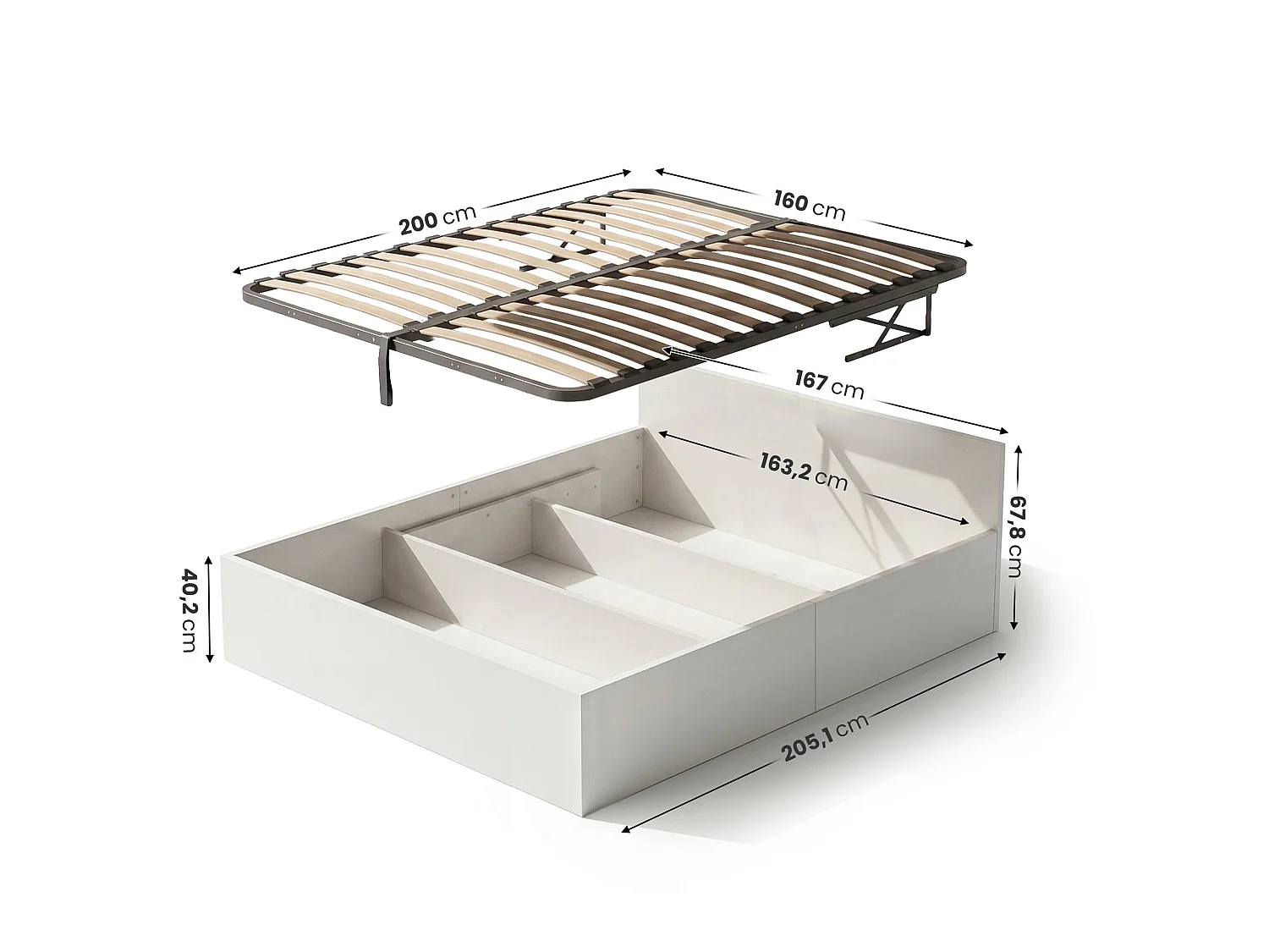 Lit coffre 160x200 cm sommier relevable en métal Blanc