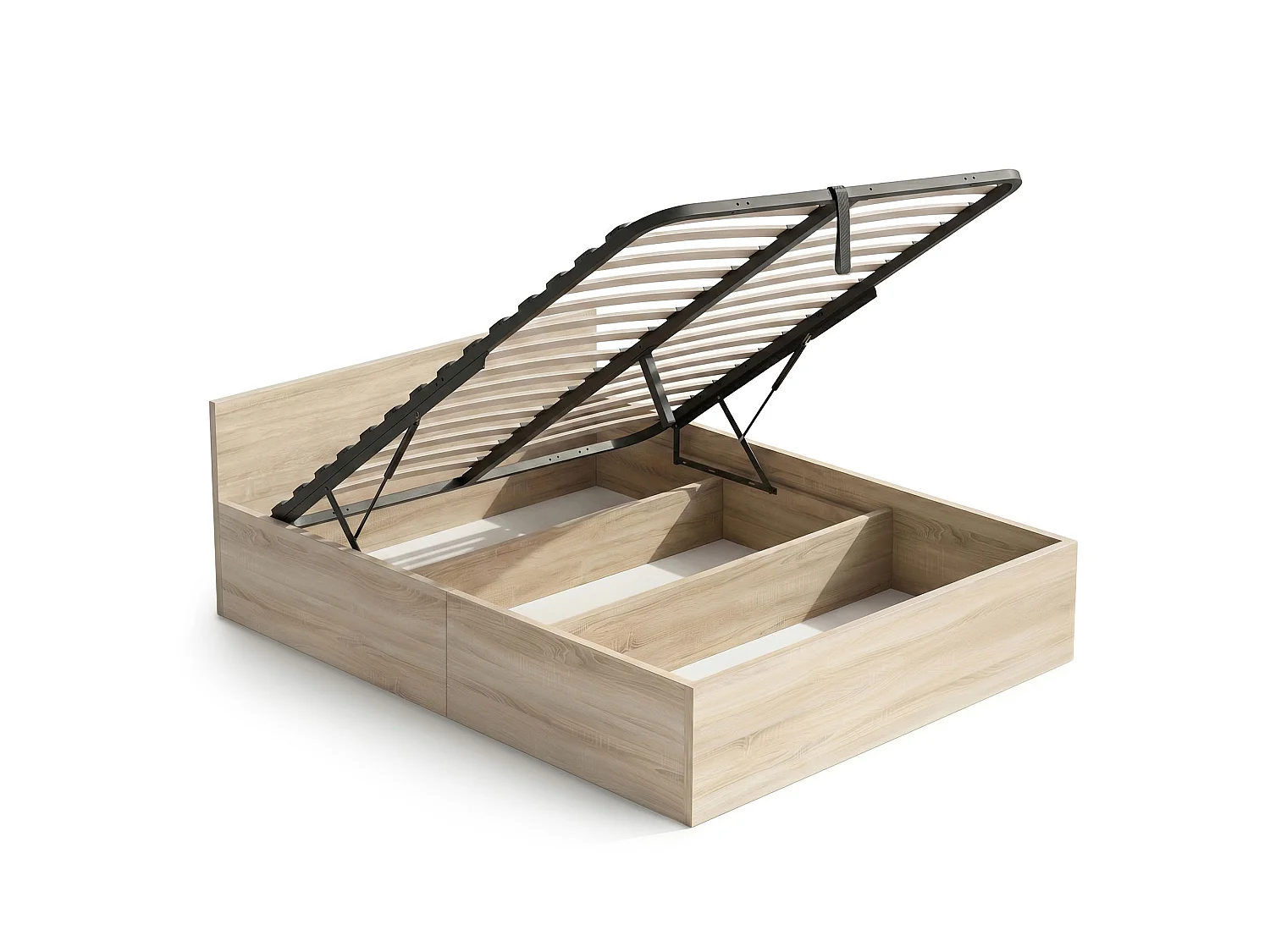 Lit coffre 140x200 cm sommier relevable en métal Chêne Sonoma