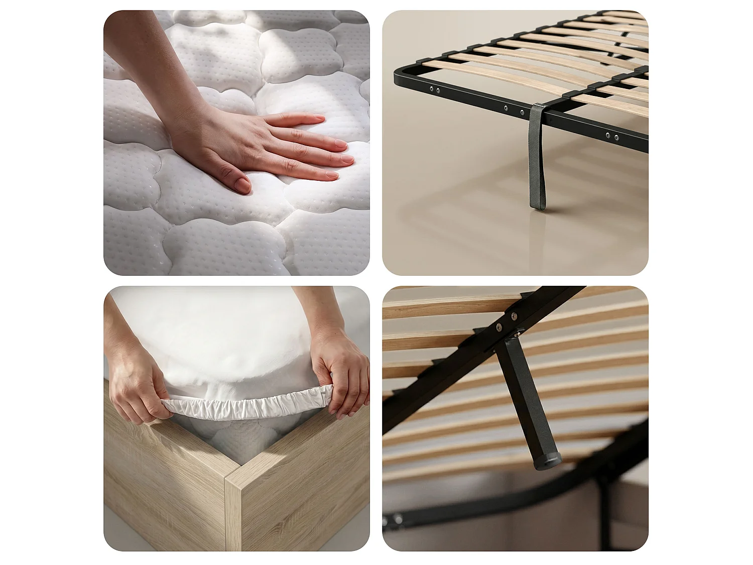 Cama com sommier rebatível 160x200 cm estrado elevatório de metal e colchão de molas Carvalho Sonoma