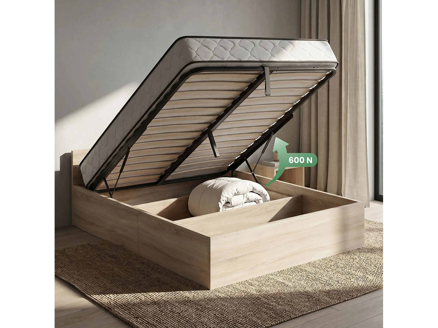 Bed met Opbergruimte 140x200 cm Metalen Lattenbodem Opklapbaar en Binnenveringsmatras Sonoma Eiken