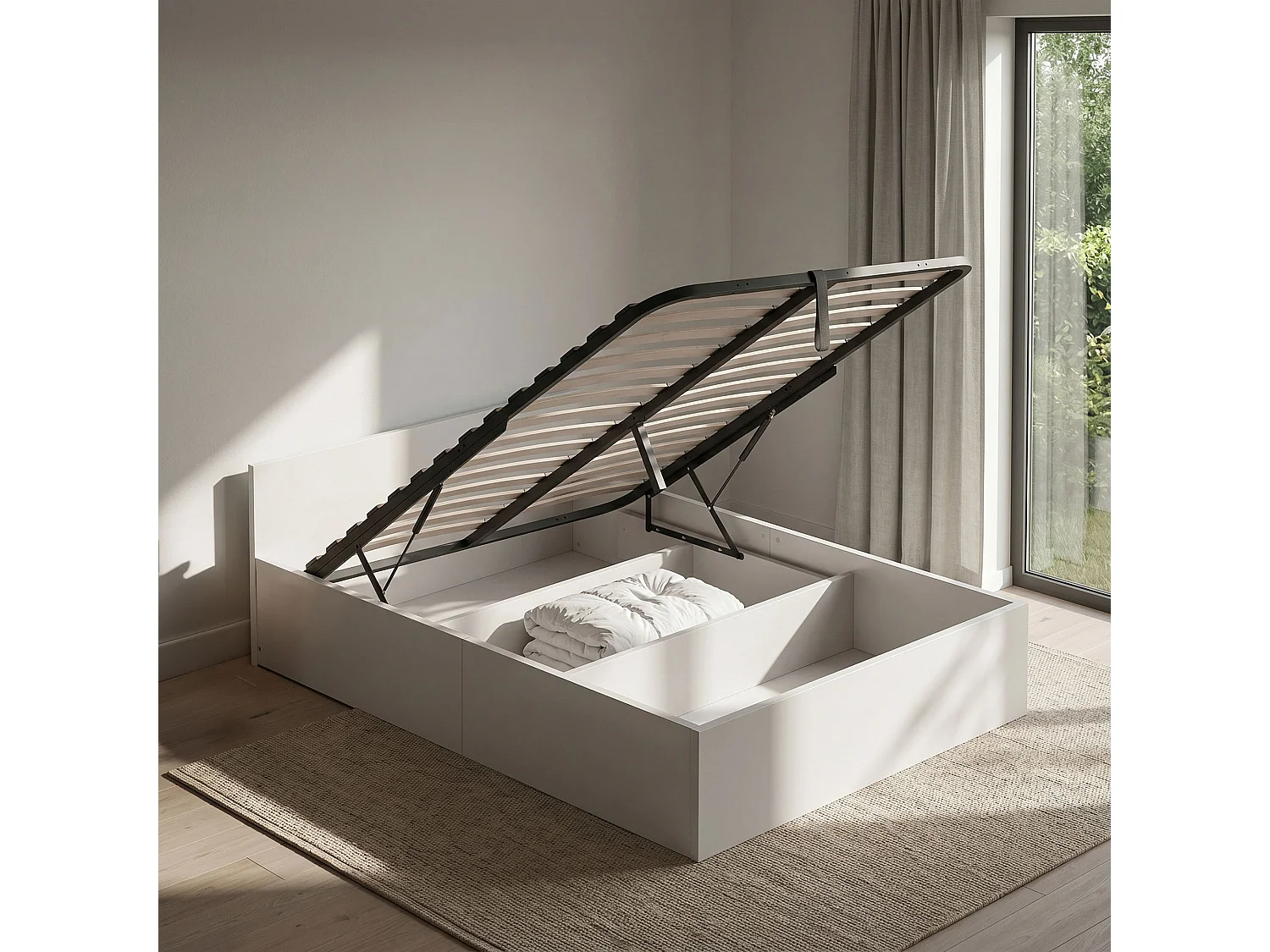 Lit coffre 120x200 cm sommier relevable en métal Blanc