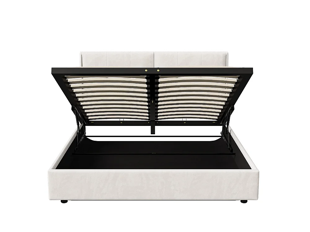 Lit hydraulique - 140 x 200 cm - Avec lumière LED et sacs en tissu de rangement des deux côtés du côté du lit - Velvet - Beige