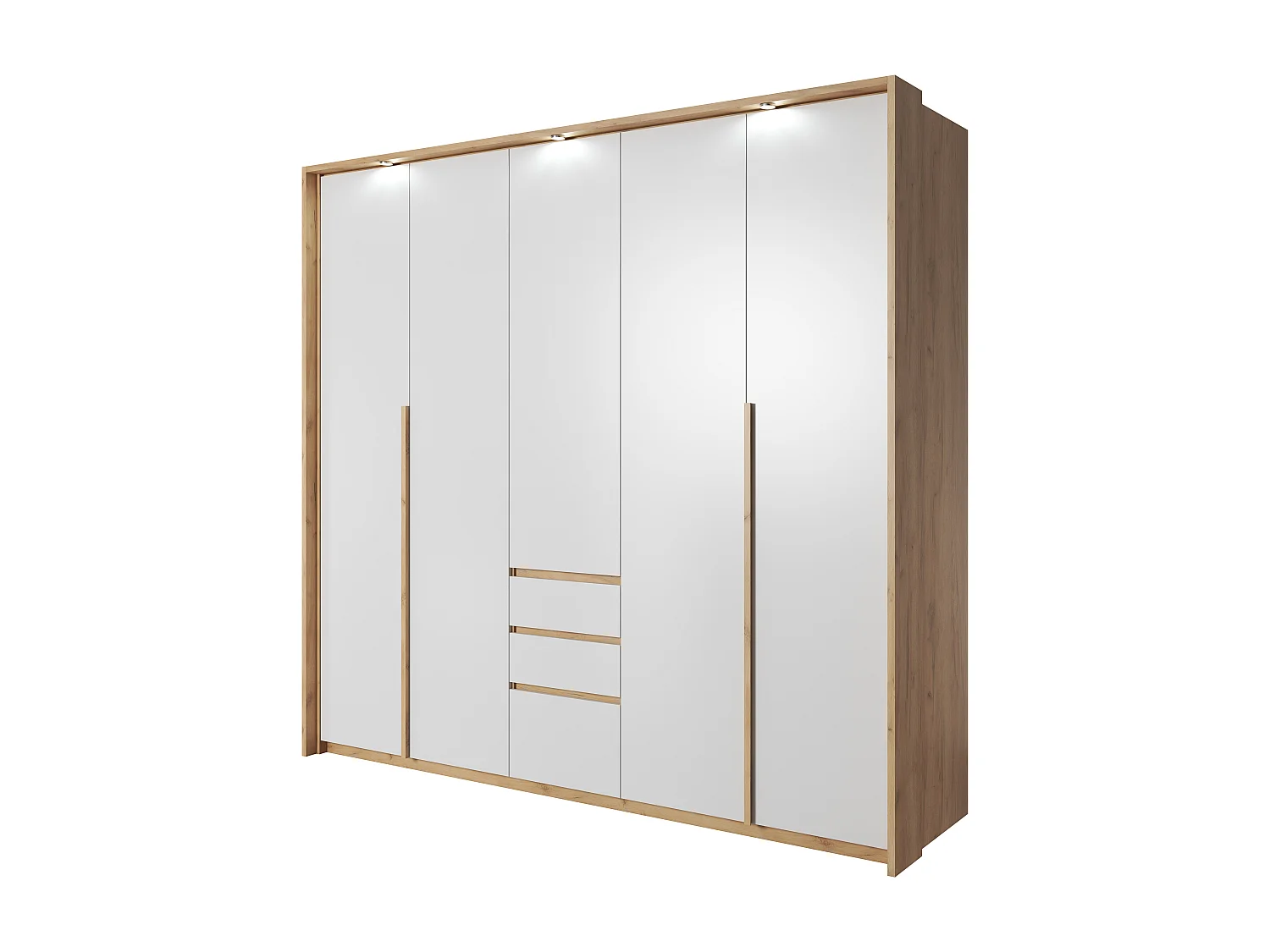 Szafa, Biała + Dąb Craft Złoty, 229,4 x 215,5 x 65 cm