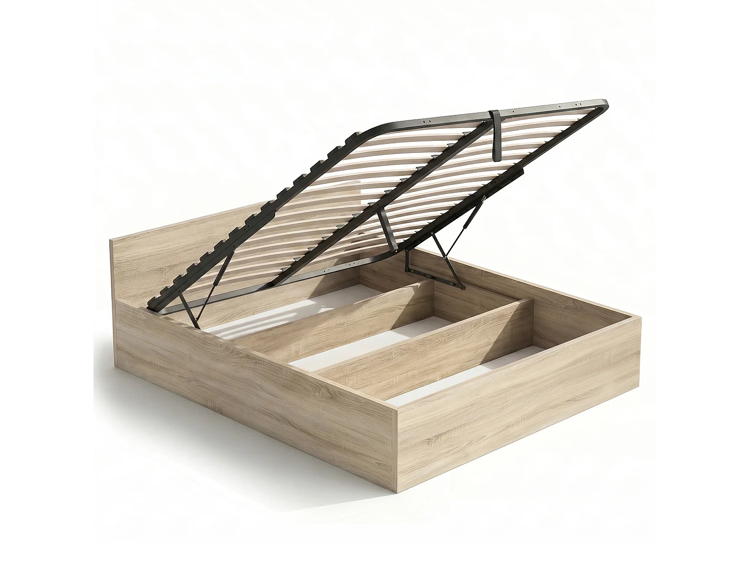 Lit coffre 160x200 cm sommier relevable en métal Chêne Sonoma