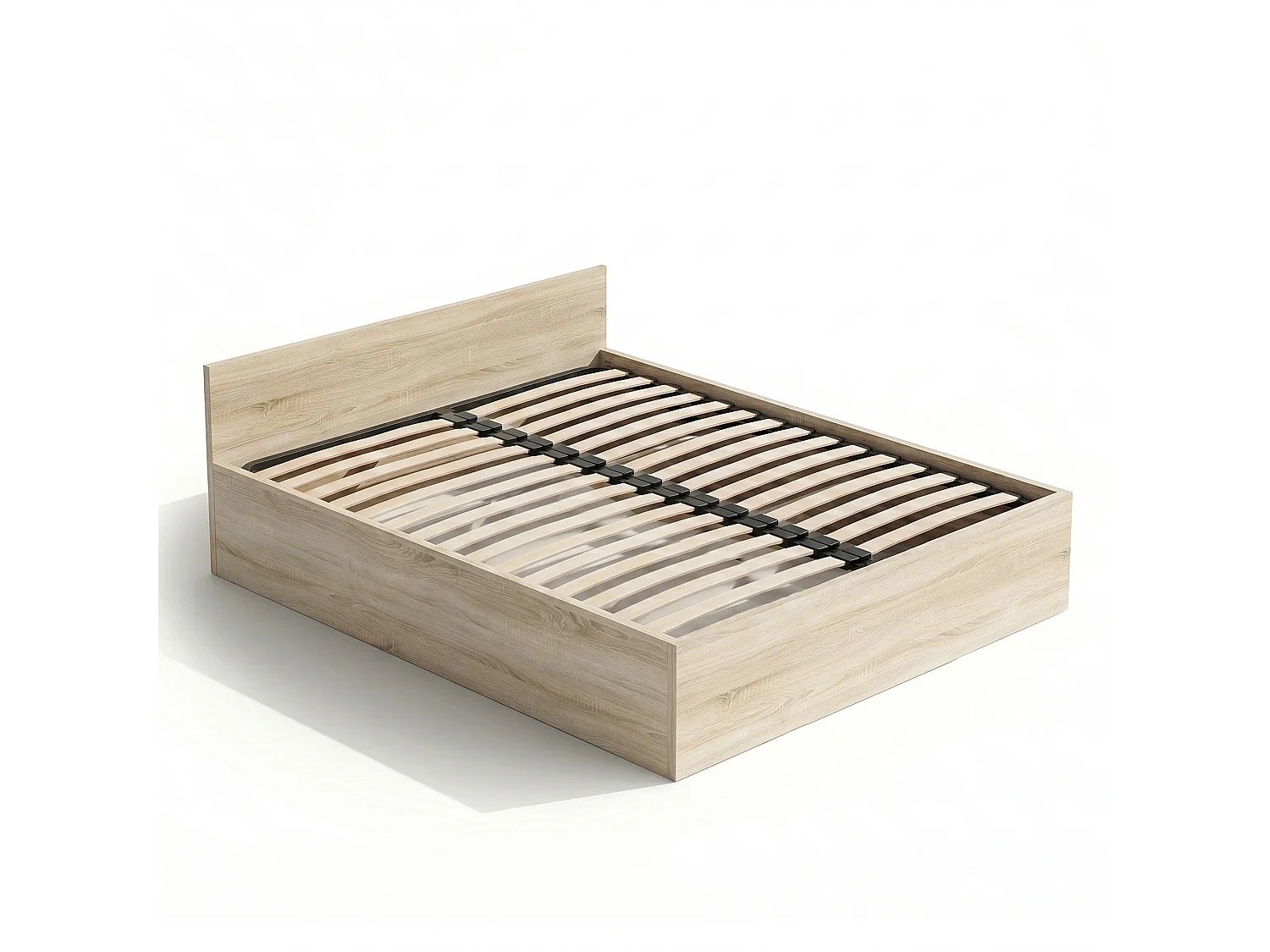 Lit coffre 160x200 cm sommier relevable en métal Chêne Sonoma