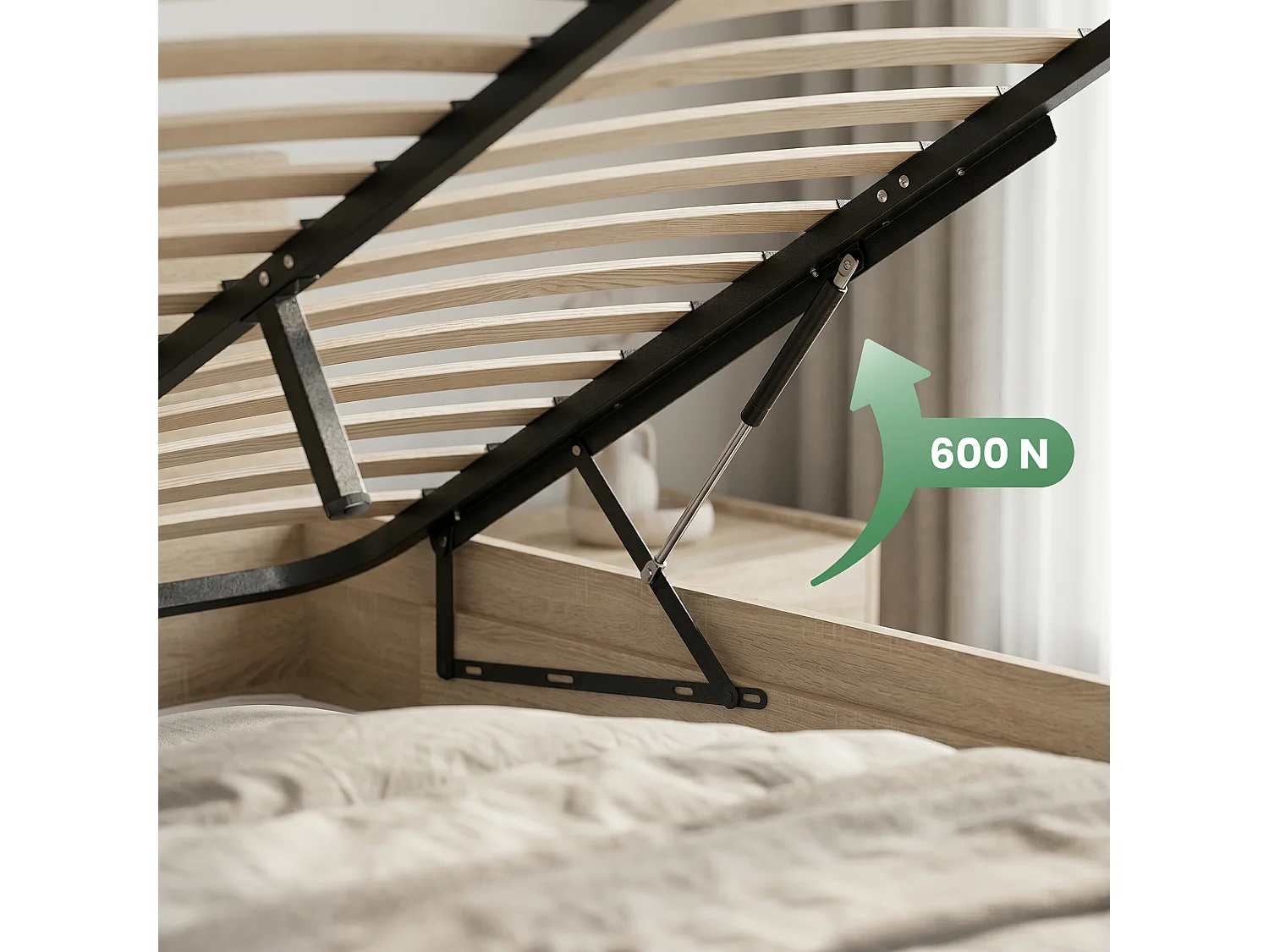 Lit coffre 160x200 cm sommier relevable en métal Chêne Sonoma