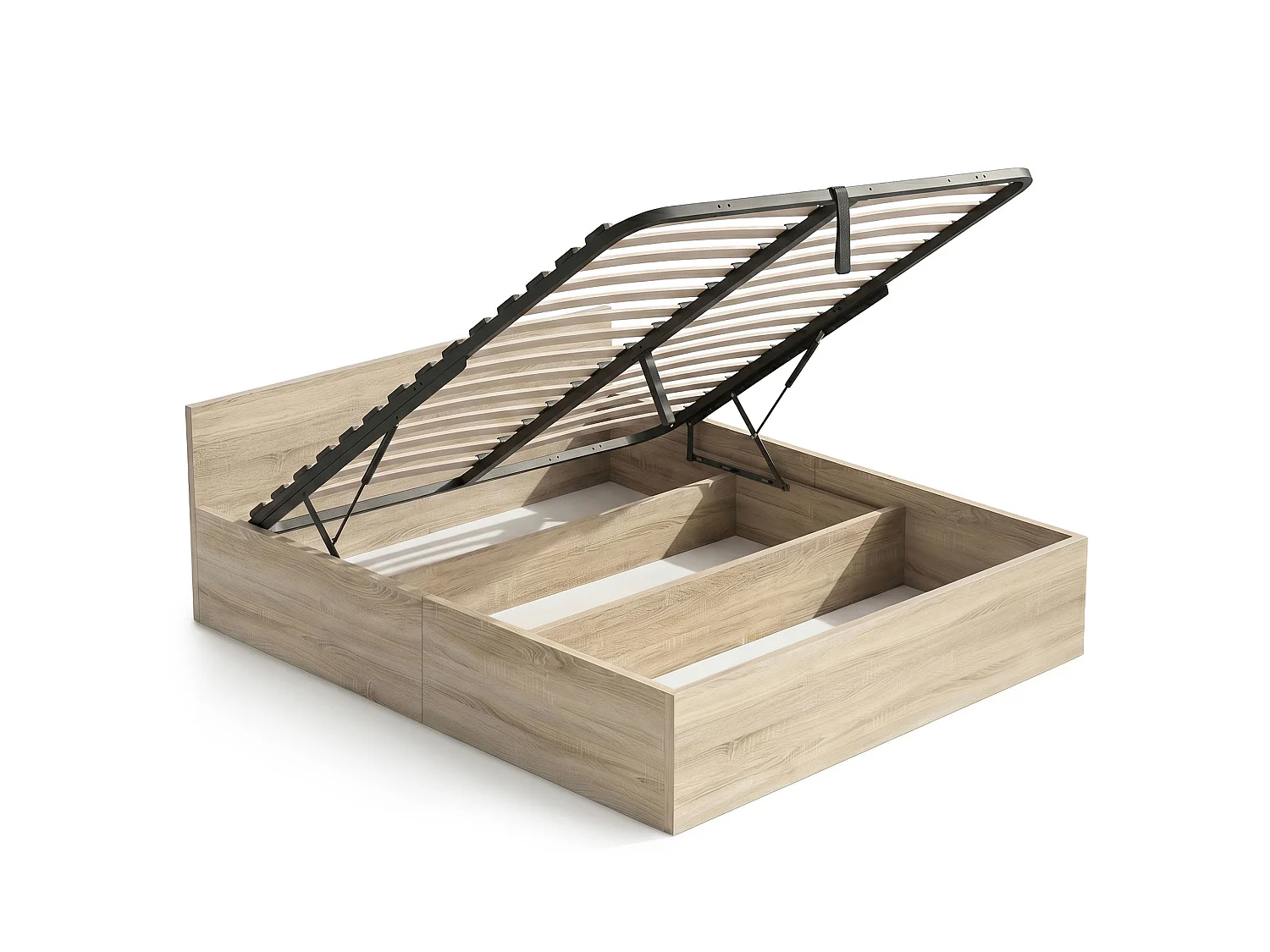 Lit coffre 160x200 cm sommier relevable en métal Chêne Sonoma