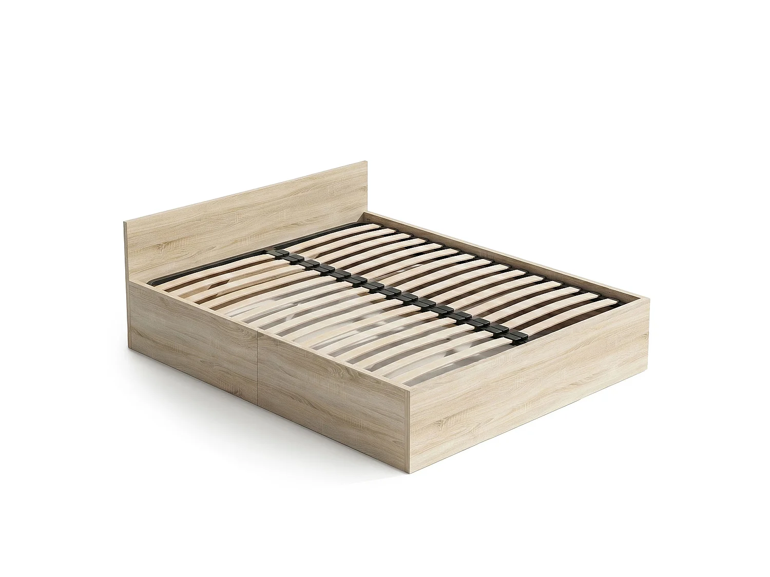 Lit coffre 160x200 cm sommier relevable en métal Chêne Sonoma