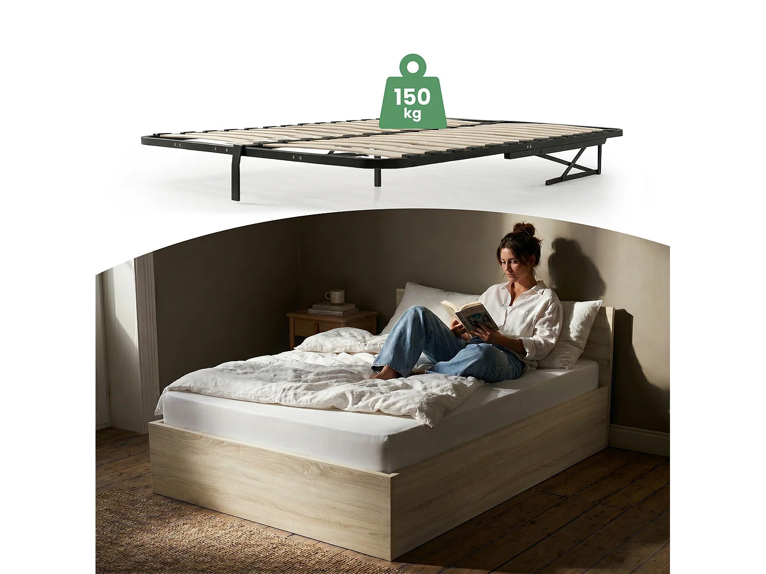 Lit coffre 120x200 cm sommier relevable en métal Chêne Sonoma