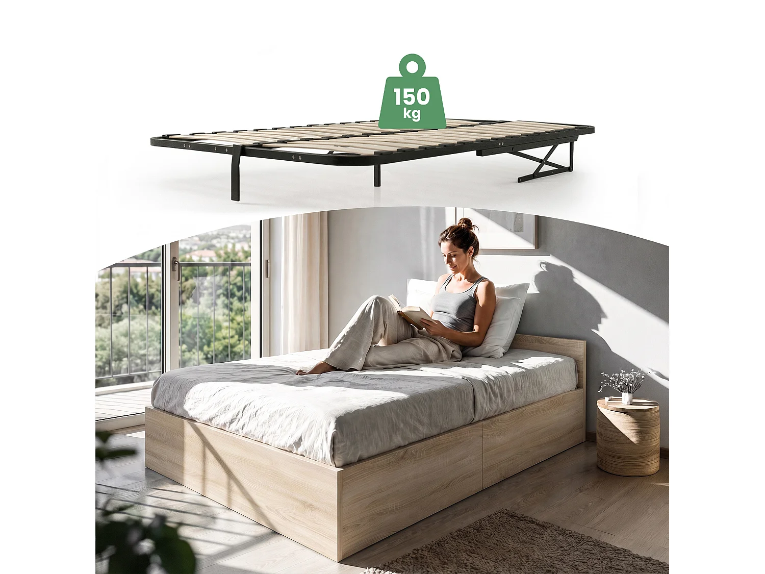 Lit coffre 120x200 cm sommier relevable en métal Chêne Sonoma